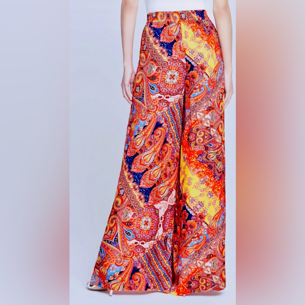 L'AGENCE-  Lillian-Multicolor Paisley Scarf Wide-Leg Pants - Picture 2 of 14